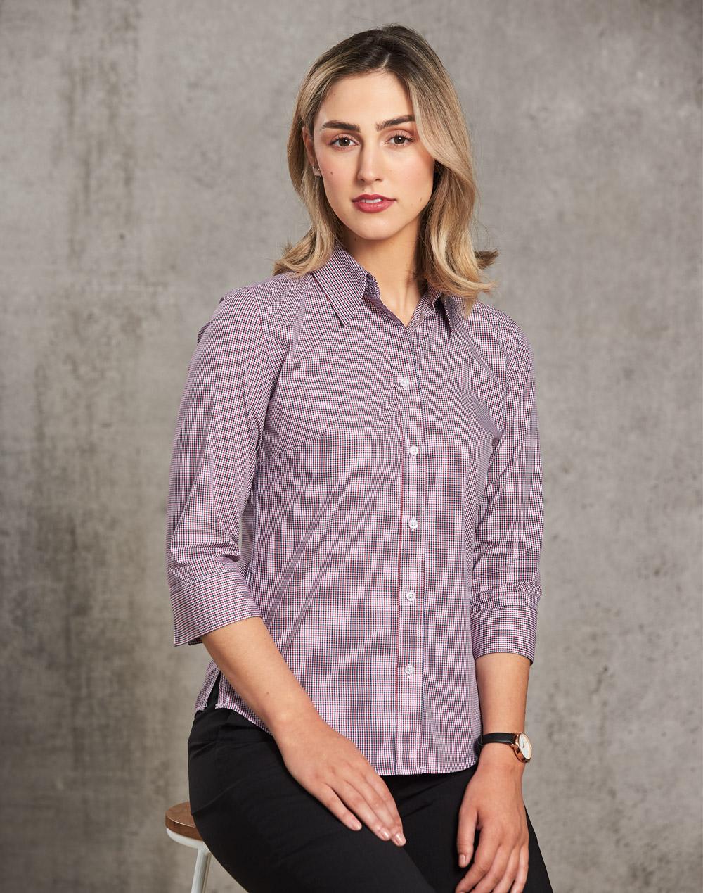 Benchmark M8340Q Ladies’ Two Tone Mini Gingham 3/4
