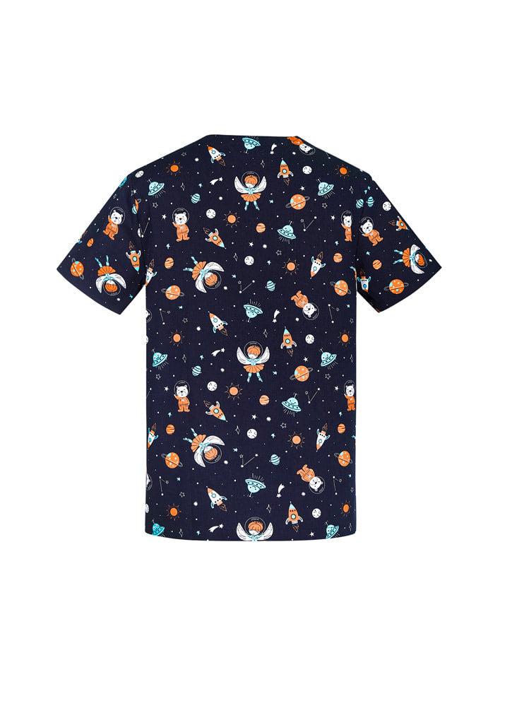 BIZ CARE MENS SPACE PARTY SCRUB TOP CST148MS